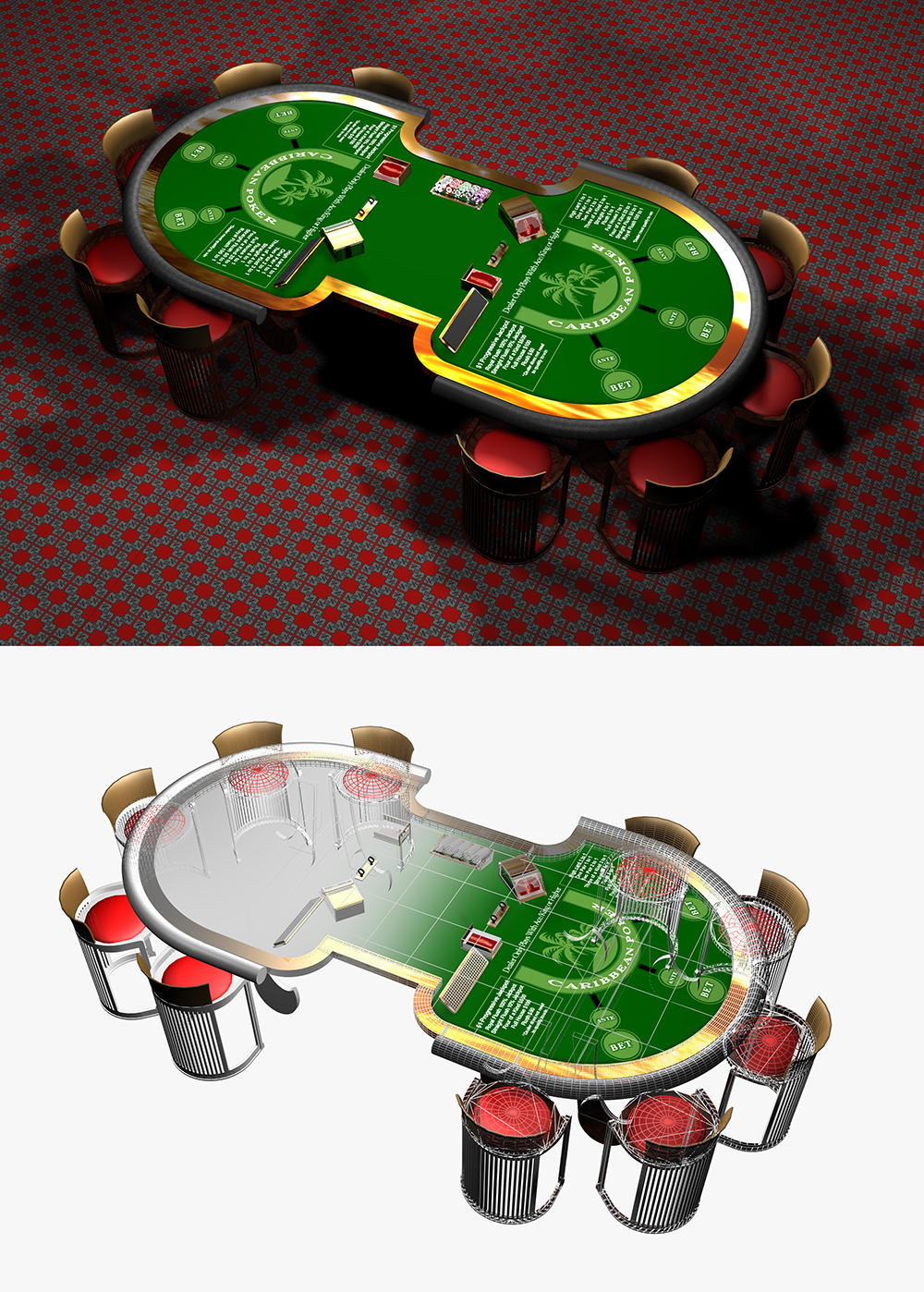 3D Casino Caribbean Poker Table